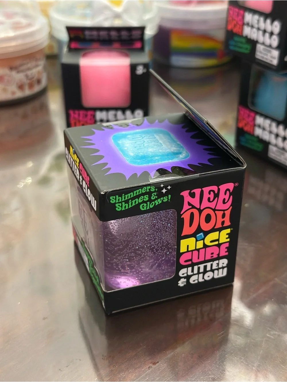 NeeDoh Nice Cube Glitter & Glow Super Solid Squish - Purple